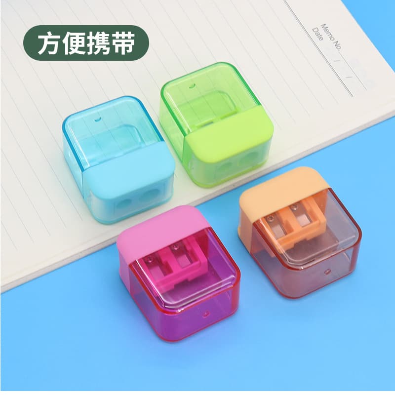 Factory Direct Double-Hole Pencil Sharpener, Plastic Transparent with Lid, Wholesale Student Manual Pencil Sharpener, Custom Logo Available