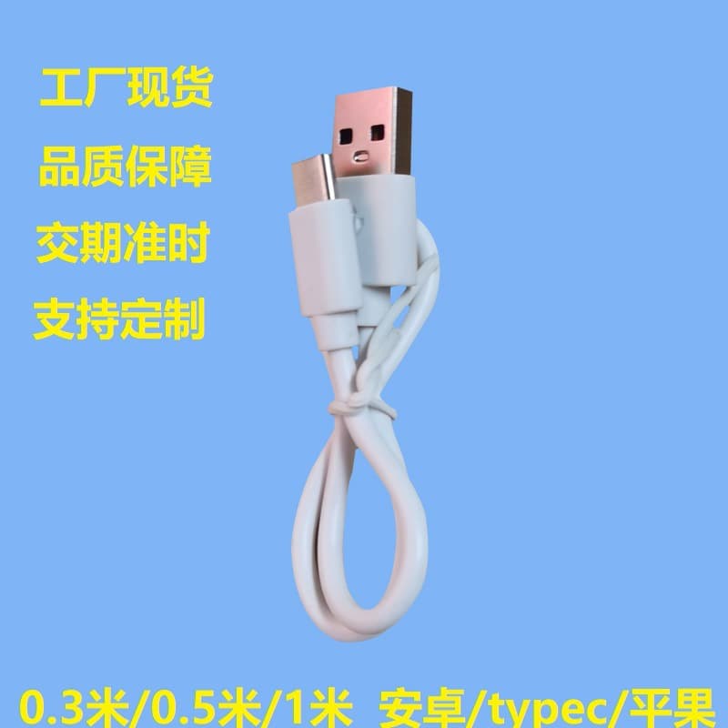 0.3M Type-C Data Cable, Power Bank Matching Cable, 2A Charging Cable in Black and White for Mobile Power Supplies