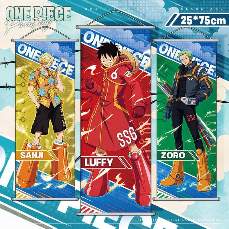 One Piece Wall Art Bullet Island Series Luffy Zoro Sanji Nami Chopper Ssg Scroll Decorative Painting Export
