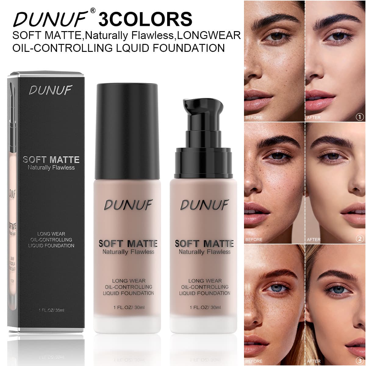 DUNUF 3-Color Foundation Matte Long-Lasting Concealer Lightweight Breathable Texture Export Foundation Cream