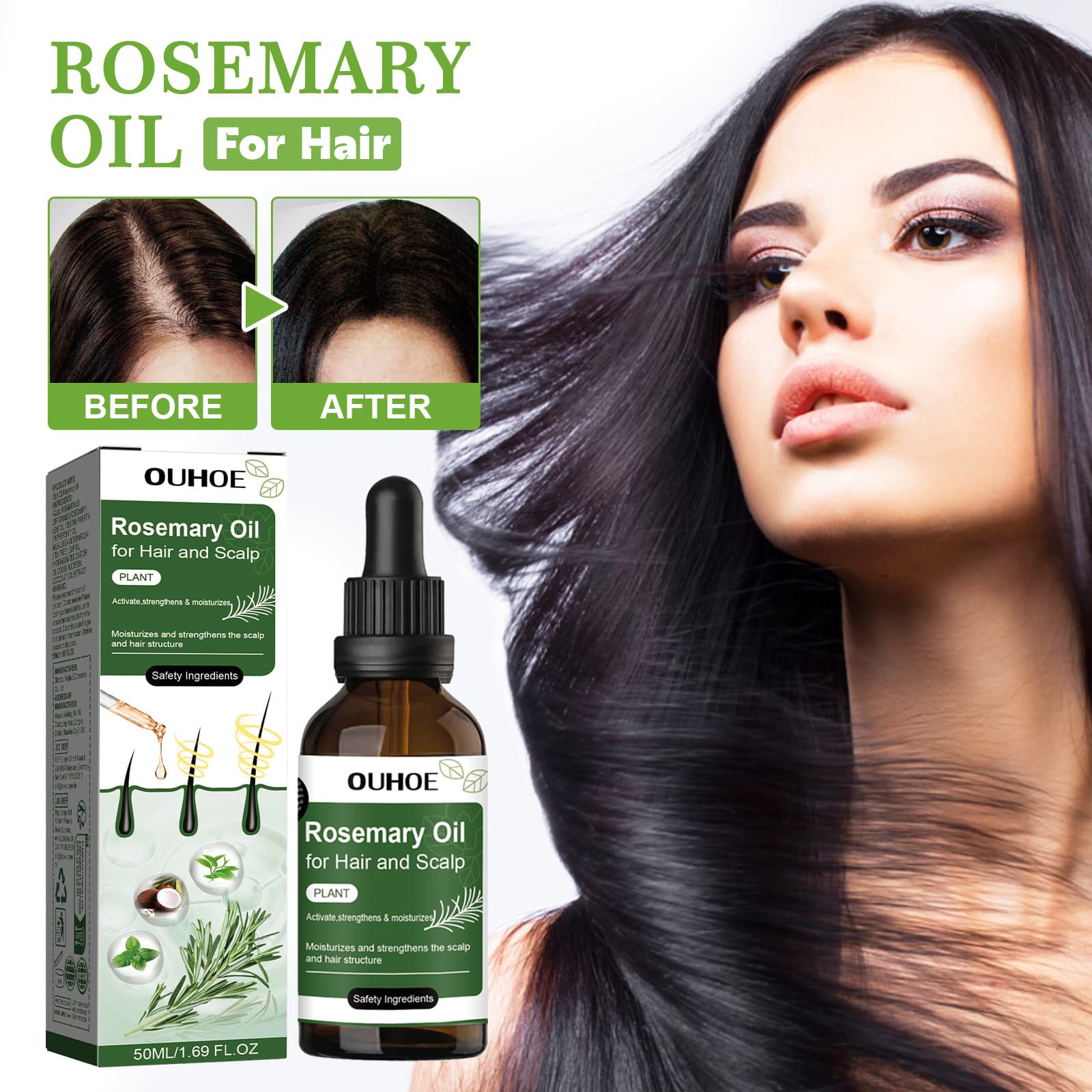 OUHOE Rosemary Hair Oil Rosemary Extract Nourishing Split Ends Smooth Hair Care Essential Oil