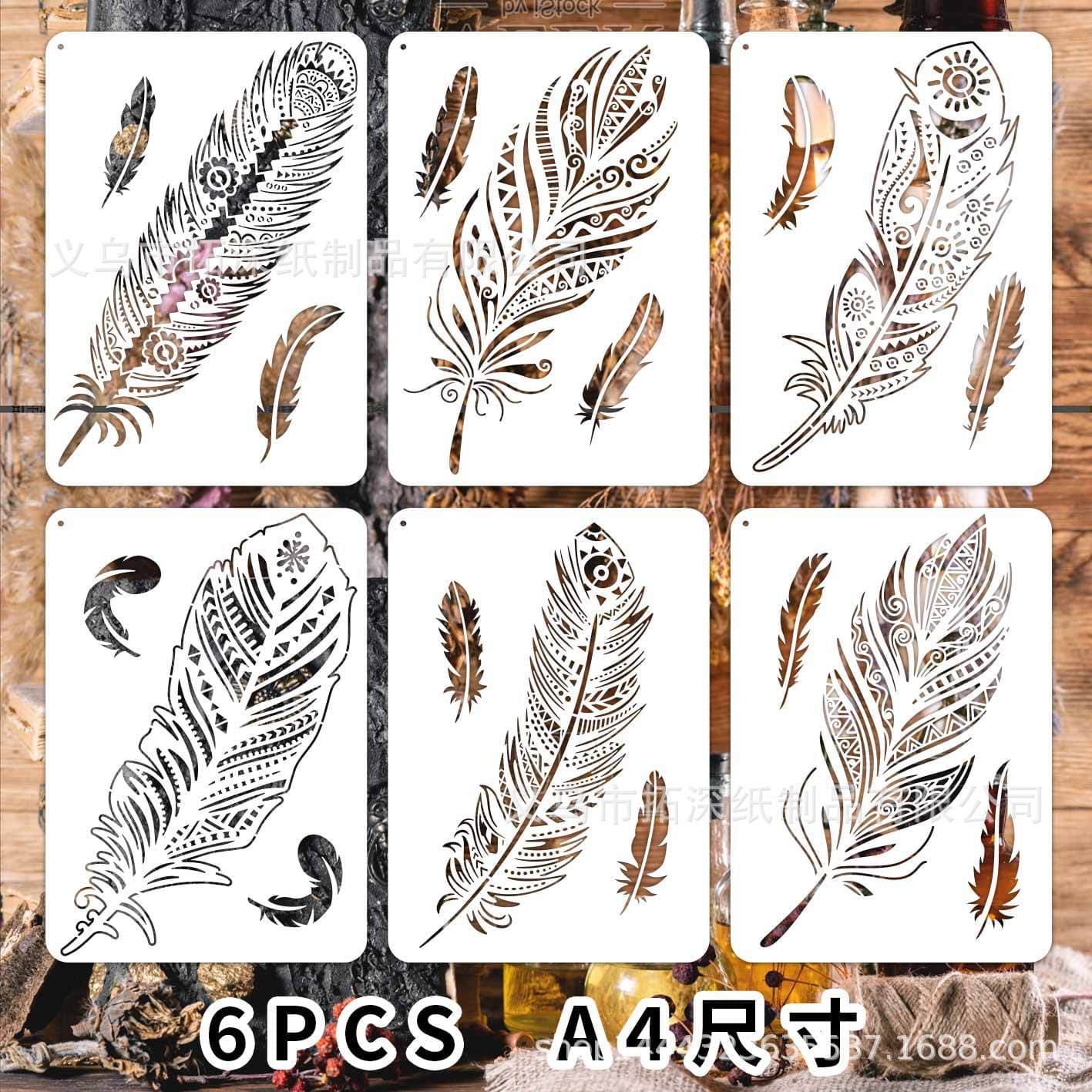 Amazon Cross-border Feather Mandala Pattern Hollow-out Painting Stencil Wall Painting Airbrush Auxiliary Tool