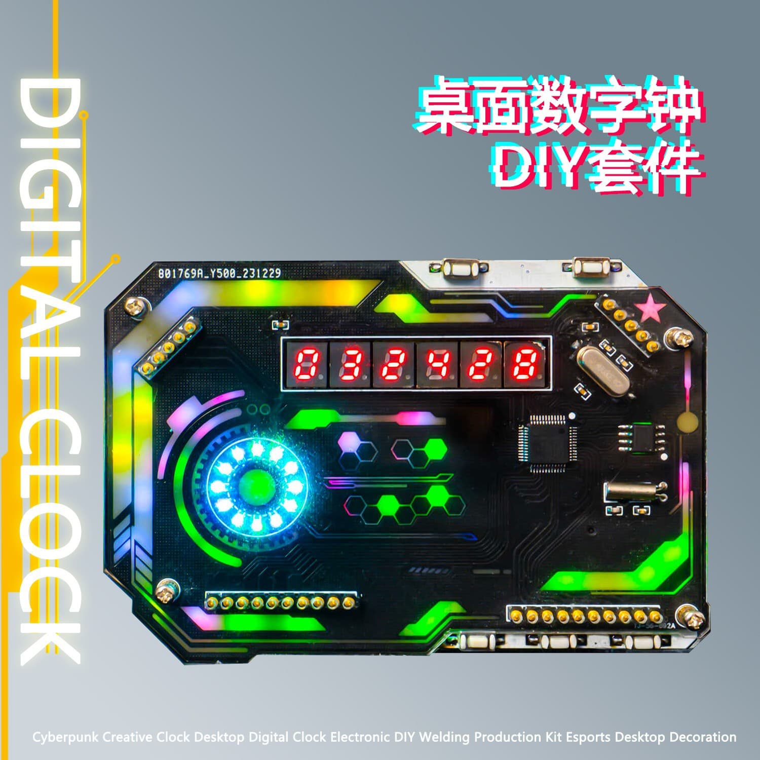 Cyberpunk RGB Colorful Light Digital Clock Electronic Soldering Components Technology Making Kit TJ-56-692