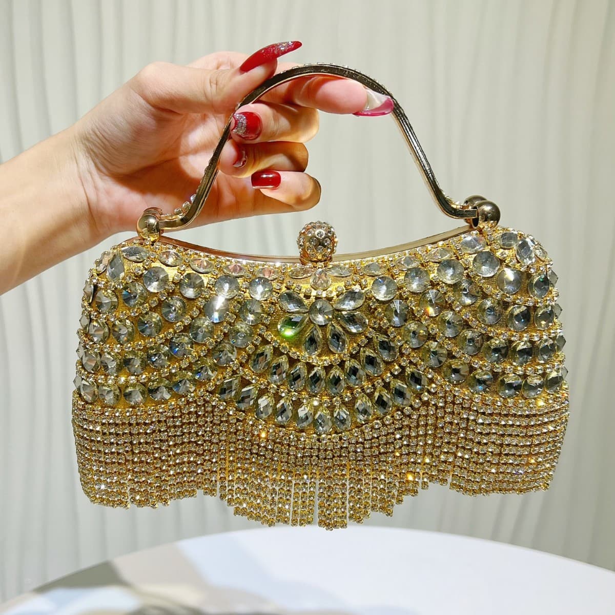 Cross-Border Women's Bag 2025 New European and American Fashion Rhinestone Handbag, Ins Influencer Women's Versatile Chain Evening Bag