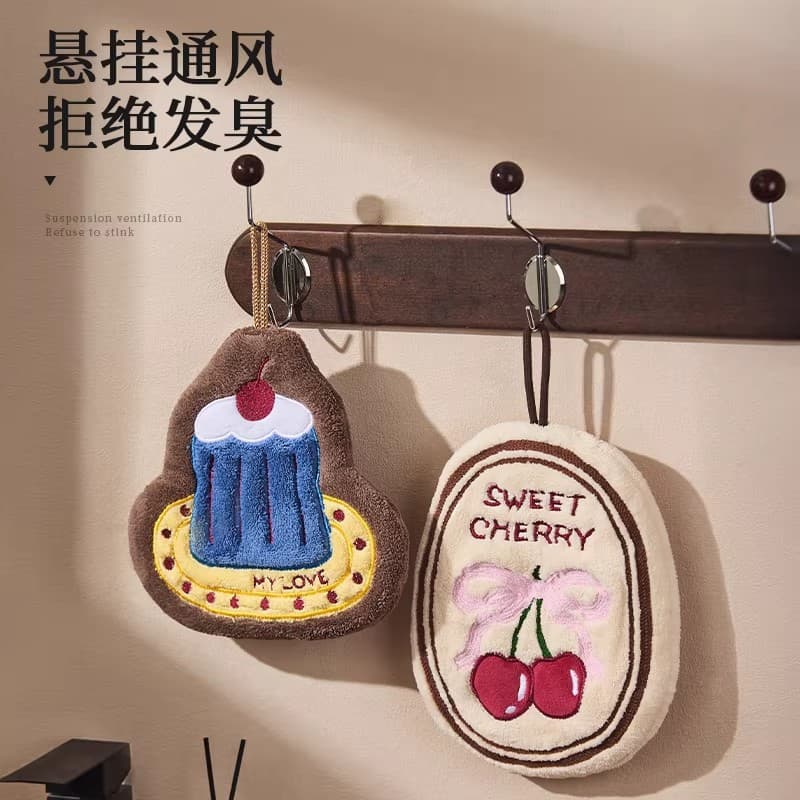 Cake hanging hand towel kitchen bathroom absorbent thickened quick-drying hand towel cute coral velvet hand towel