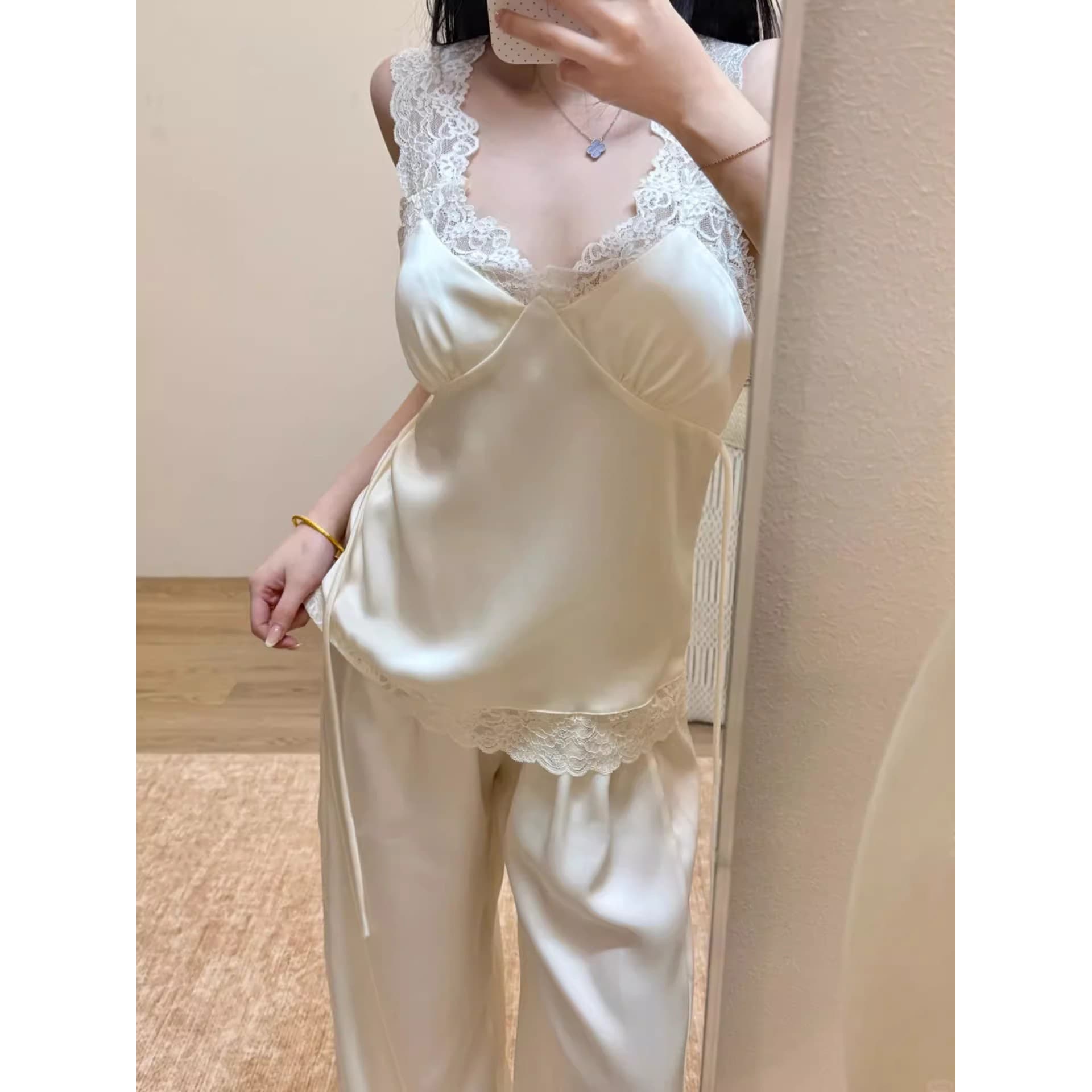 Ice Silk Pajamas for Women Spring Summer Lace Camisole Set Premium Lounge Wear Plus Size Trendy Style Suitable for Outwear