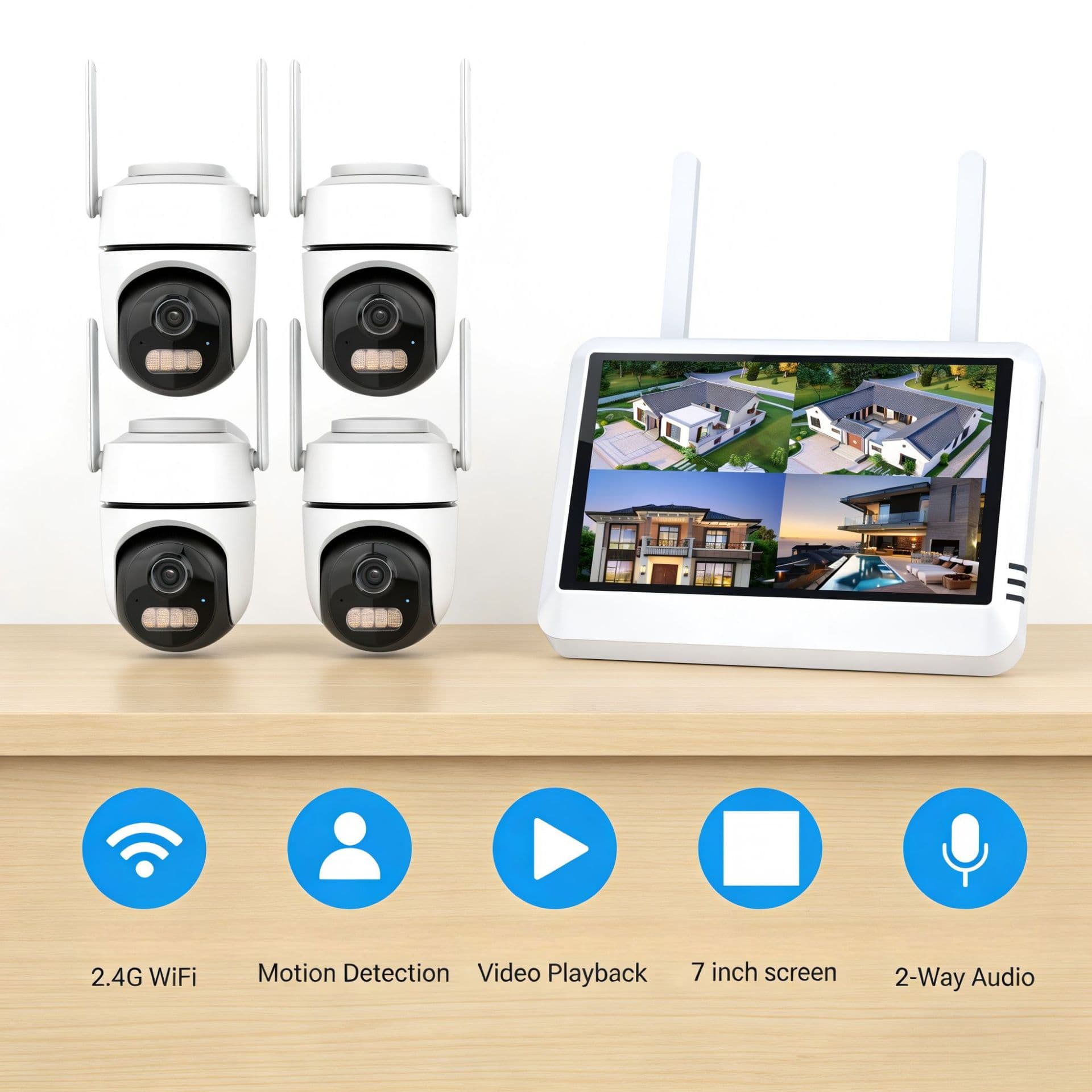 CCTV Surveillance System WiFi Small 5V PTZ Camera Kit with Screen Recorder