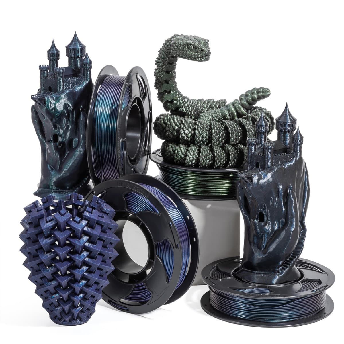 Toksen 3D printing filaments: PLA Chameleon Magic PLA filament, 0.25kg Toksen bamboo PLA filament.