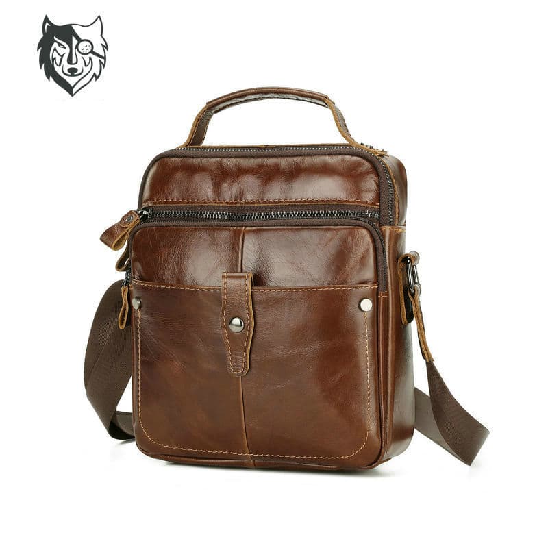 New trendy fashionable genuine leather men's bag large capacity men's shoulder bag first layer cowhide crossbody bag dropshipping