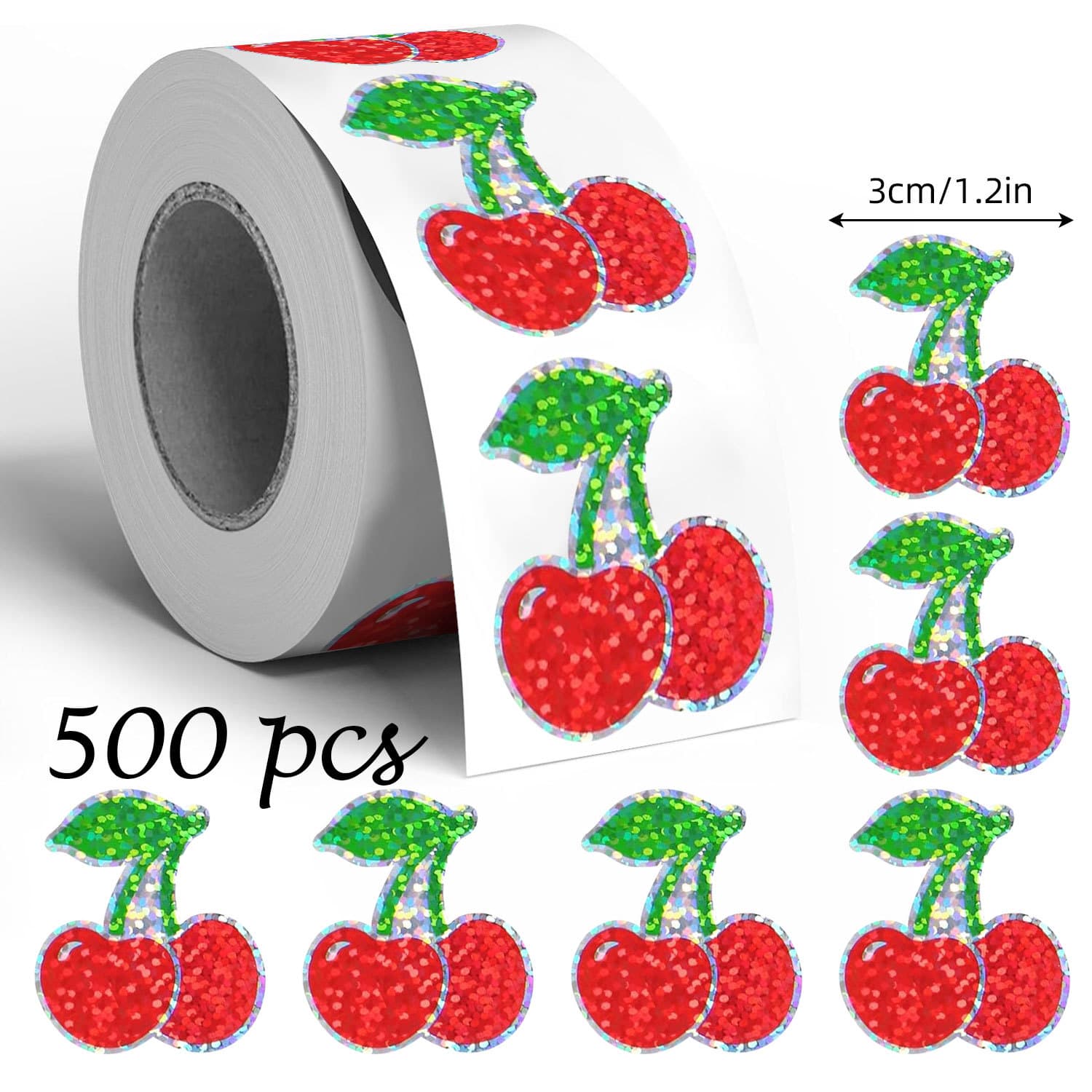 500 stickers/roll laser cherry graffiti stickers 1.2 inches creative pocket gift packaging baking sealing stickers
