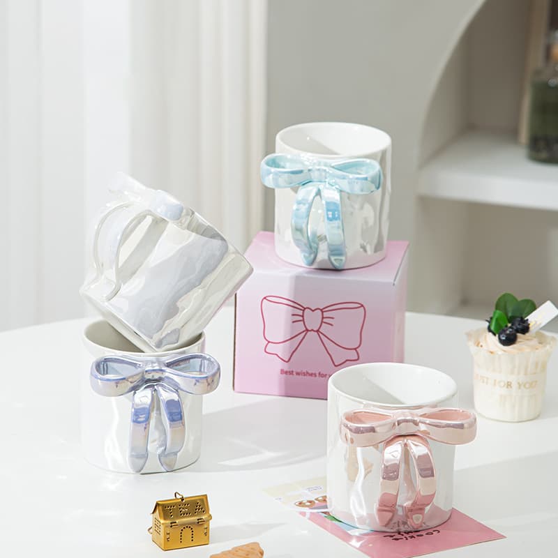 Cute Butterfly Knot Handmade Ceramic Coffee Cup Afternoon Tea 3D Stereo Mug European Style Decorative White Porcelain Cup