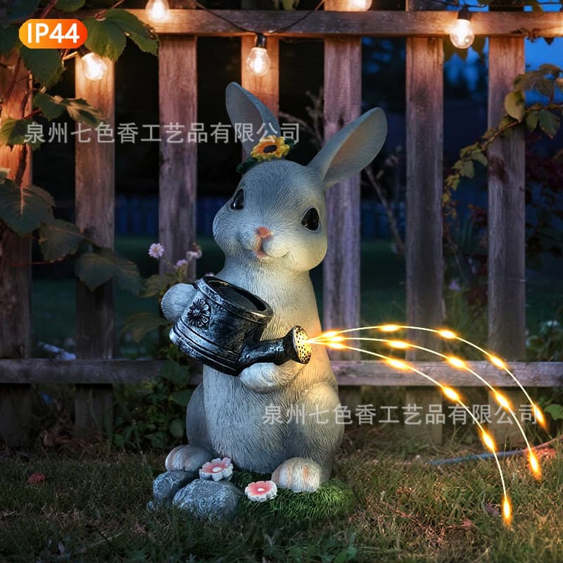 Garden Decoration Rabbit Statue Outdoor Animal Sculpture Lawn Landscape Solar Light