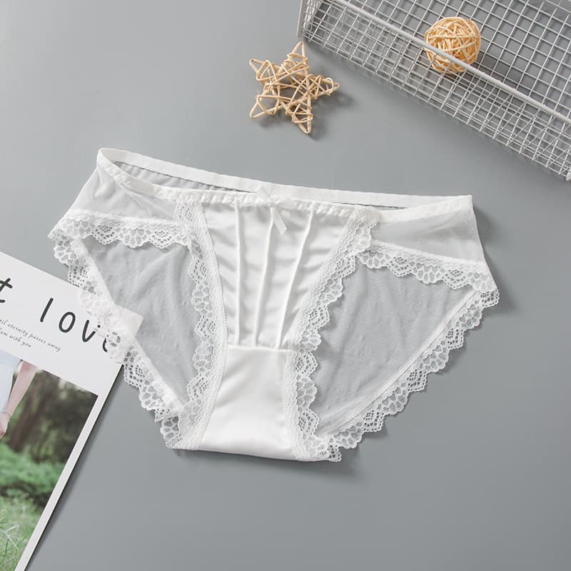 Women's low-waist underwear sexy hollow mesh lace pure desire transparent white briefs girly style summer thin