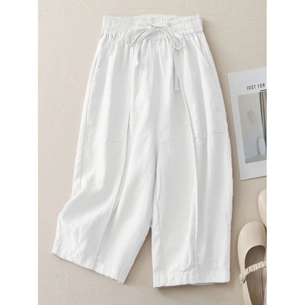 Retro literary relaxed cropped pants for women summer elastic waist drawstring cotton and linen harem bloomers casual pumpkin pants