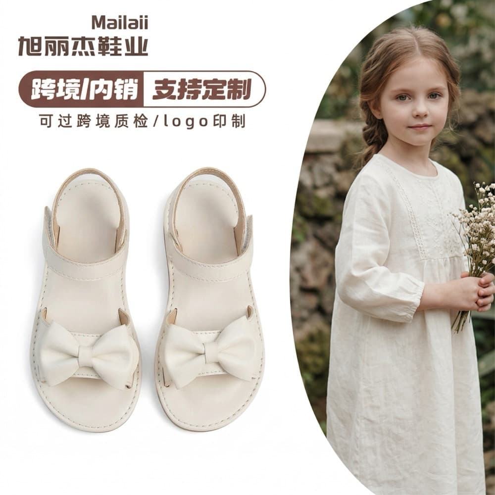 School Style Baby Girl Bow Open-Toe Sandals Soft Sole Non-Slip Flat Toddler Beach Sandals