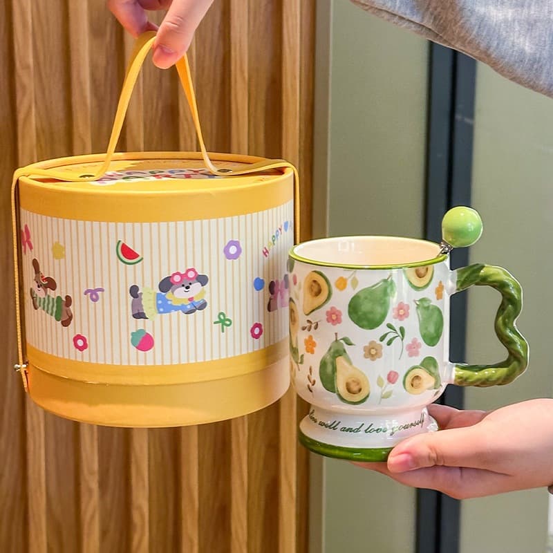 Super Cute Fruit Cup Avocado Ceramic Mug Birthday Gift for Men and Women Party Favor Practical Gift Box