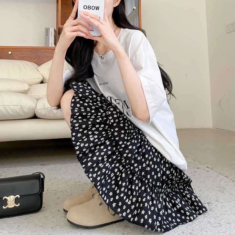 White Floral Print Half-Skirt for Women, Summer 2026 New High-Waisted Slimming A-Line Short Skirt, Puffy Cake Skirt