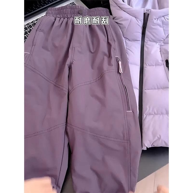 Girls' fleece-lined pants, autumn/winter new style, 2025; children's outdoor windproof pants; boys' hiking pants; winter casual pants, trendy.