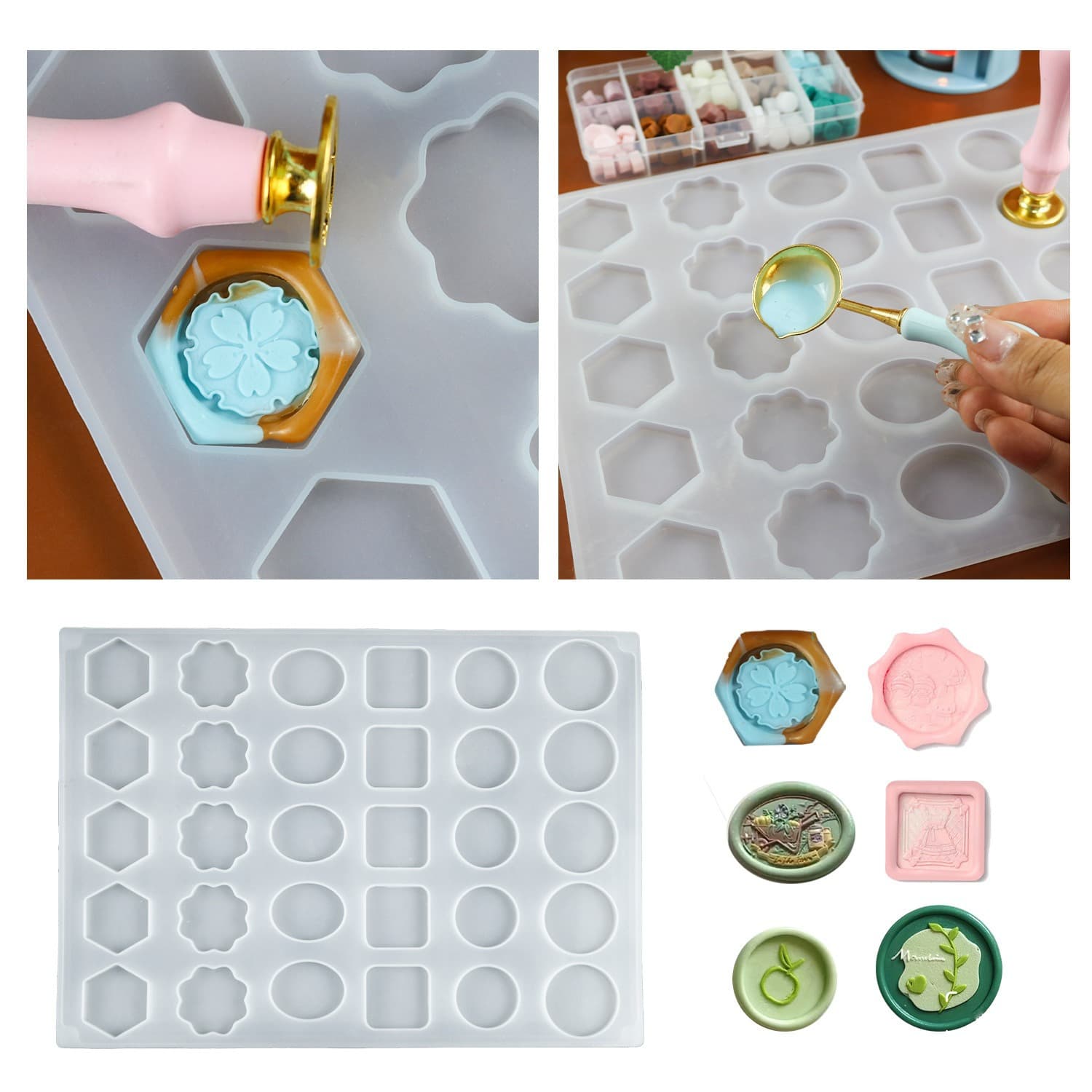 DIY 30-Cavity Geometric Stamp Wax Seal Envelope Silicone Mold Chocolate Cookie Baking Mold