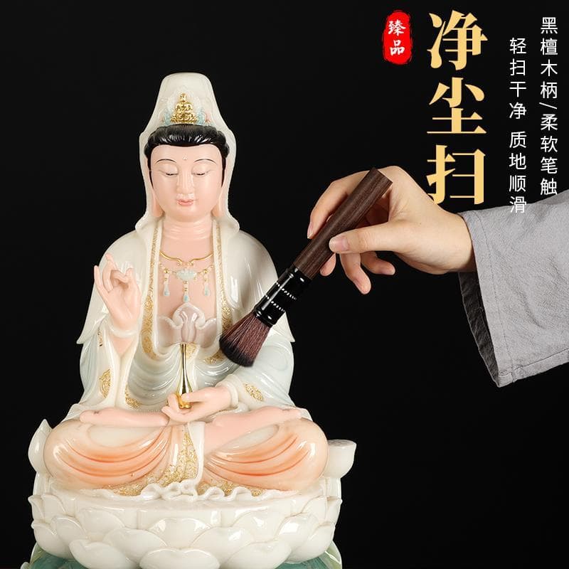Ebony Buddhist duster cleaning set for home Guanyin statues, pure cloth kit with soft brushes for altar dusting