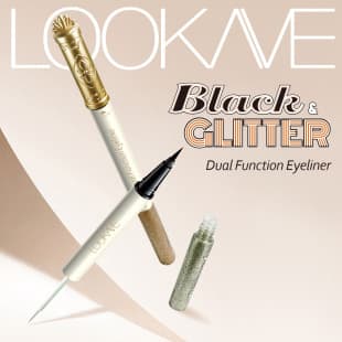 LOOKAVE Double-Ended Eyeliner Pen - Intense Black Quick-Dry Eyeliner, Pearl Diamond Liquid Eyeliner, Waterproof and Fade-Resistant