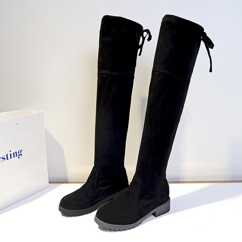 Women's Long Boots 2023 Autumn/Winter New Suede Mid-Heel Slimming Over-the-Knee Boots Versatile Chunky Heel Martin Boots