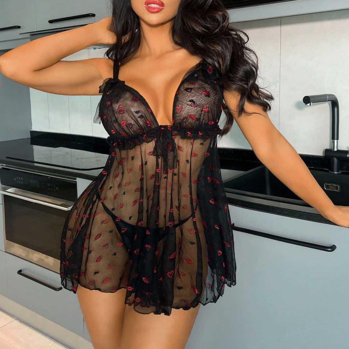 Amazon's new European and American sexy suspender skirt semi-see-through sexy hot temptation sexy suspender skirt
