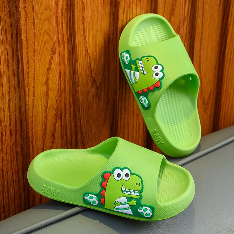 Children's Summer Slippers for Home and Outdoor Wear, Non-Slip, Odor-Resistant, Soft Sole, Cartoon Dinosaur Design for Toddlers and Kids