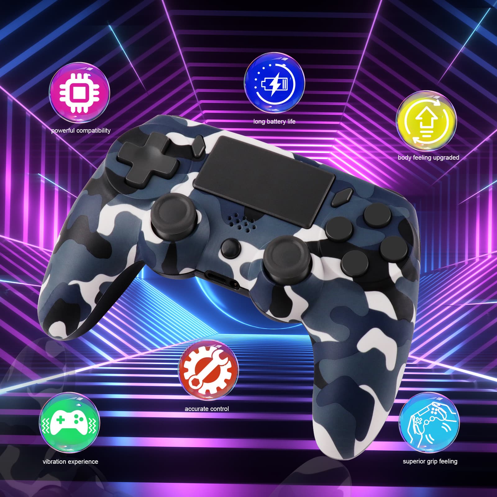 Wireless Bluetooth Controller with Vibration and Six-Axis Gyro for PS4, PC, Steam Games