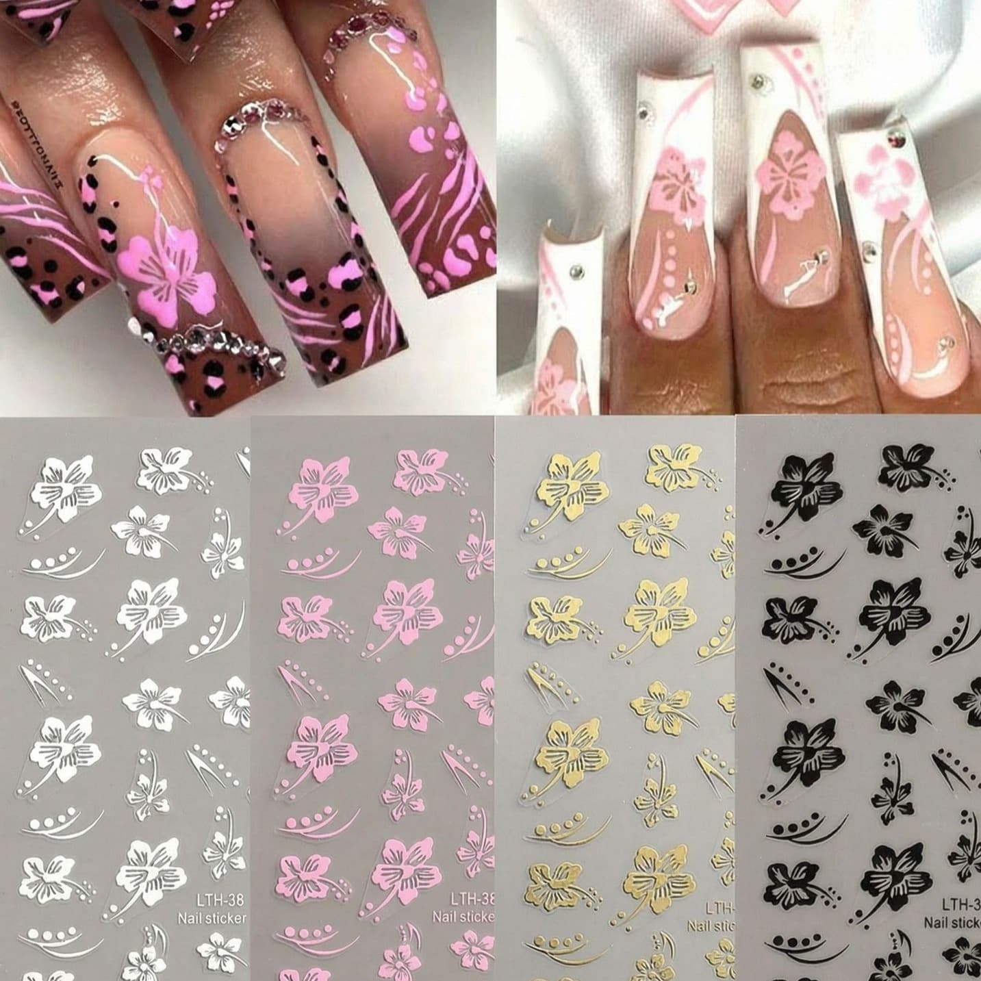 Fresh Hibiscus Flower Nail Stickers Spring and Summer New Nail Wraps No-Bake Long-Lasting Nail Decor LTH-38 Series