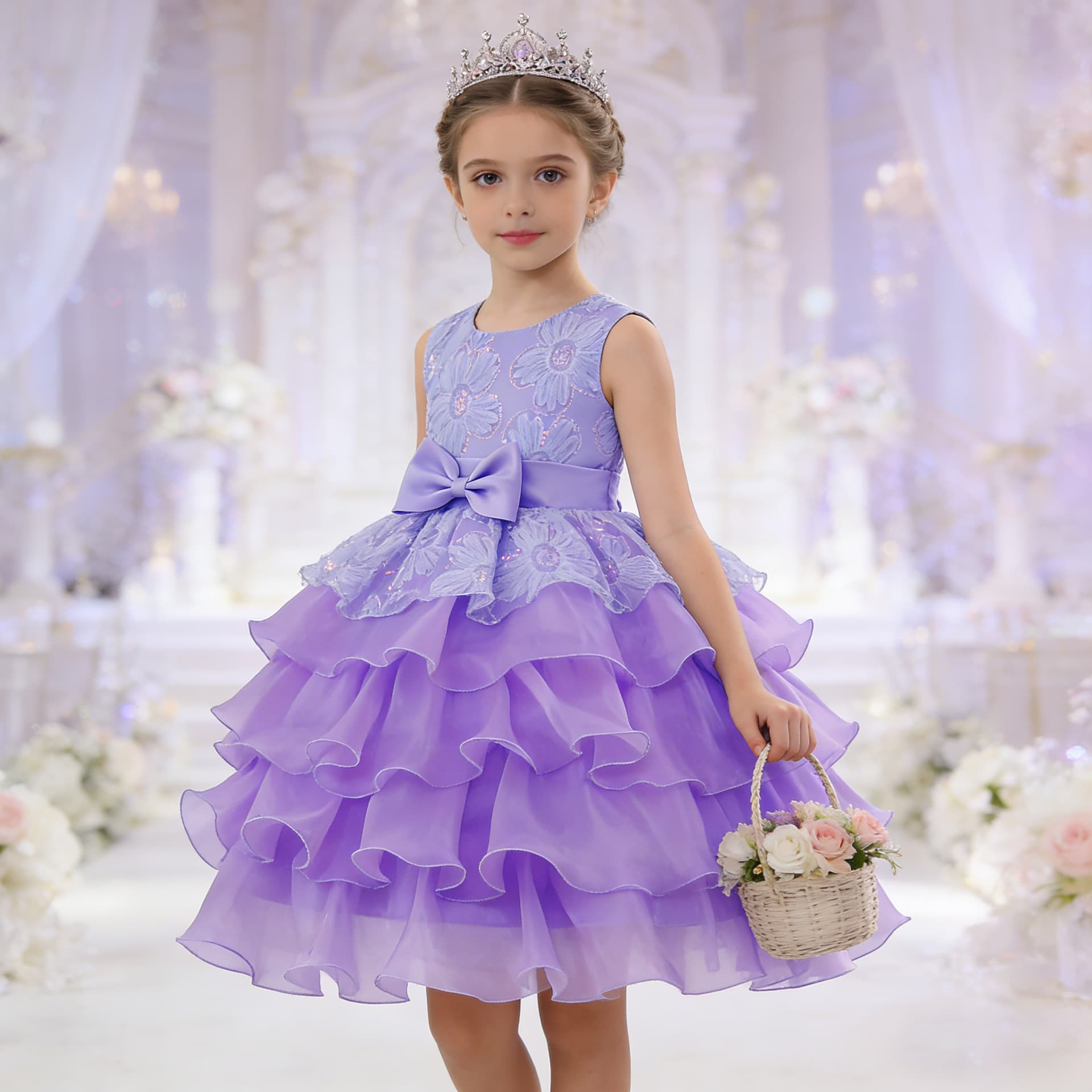 New Cross-Border Children's Tulle Princess Dress with Sequins, Layered Mesh Tutu for Baby Girls' Birthday Party Evening Gown