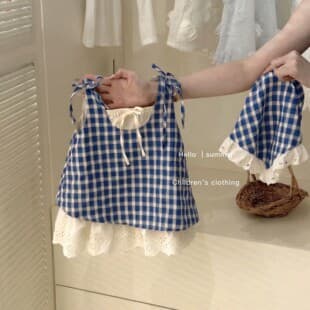 Tian Xiaosi 2026 Summer Girl's Korean Red Grid Dress Summer New Children's Baby Suspender Dress