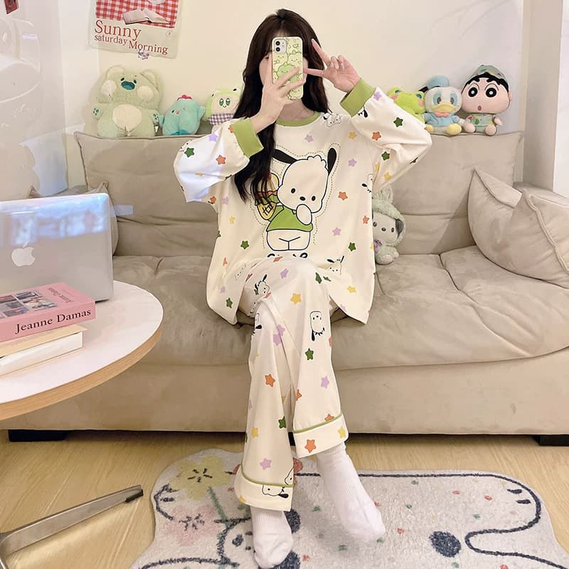 Cross-border wholesale women's pajamas, spring/autumn long sleeve, autumn/winter loungewear, plus size, simple and loose set, suitable for wearing out
