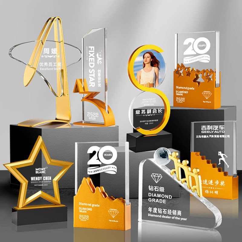Crystal Metal Trophy for Company Annual Meeting Employee Team Elite Competition Gold Silver Bronze Custom Trophy