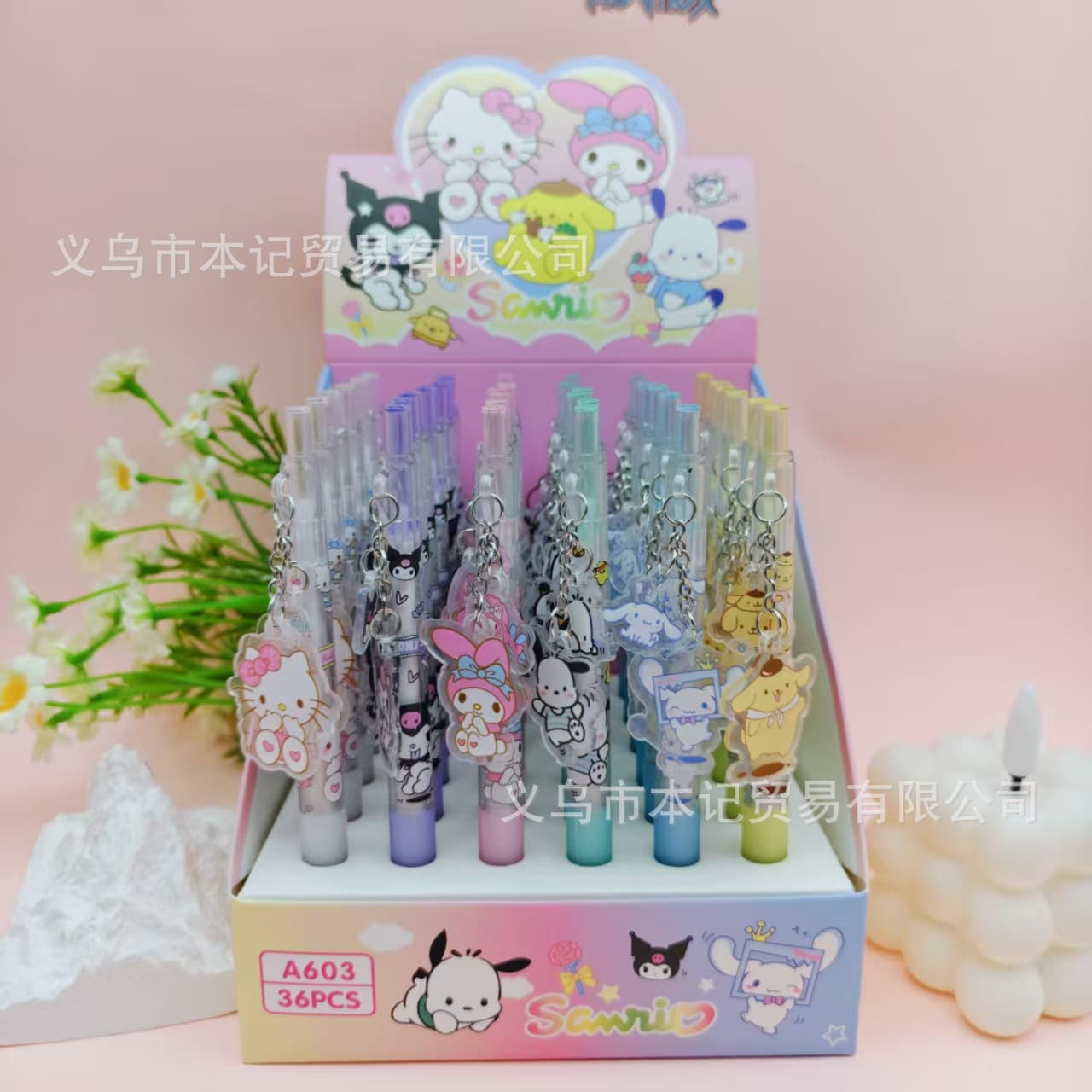 New Sanrio Cute Acrylic Charm Pendant High Appearance Sanrio Gel Pen Student Favorite Signature Pen with Charm