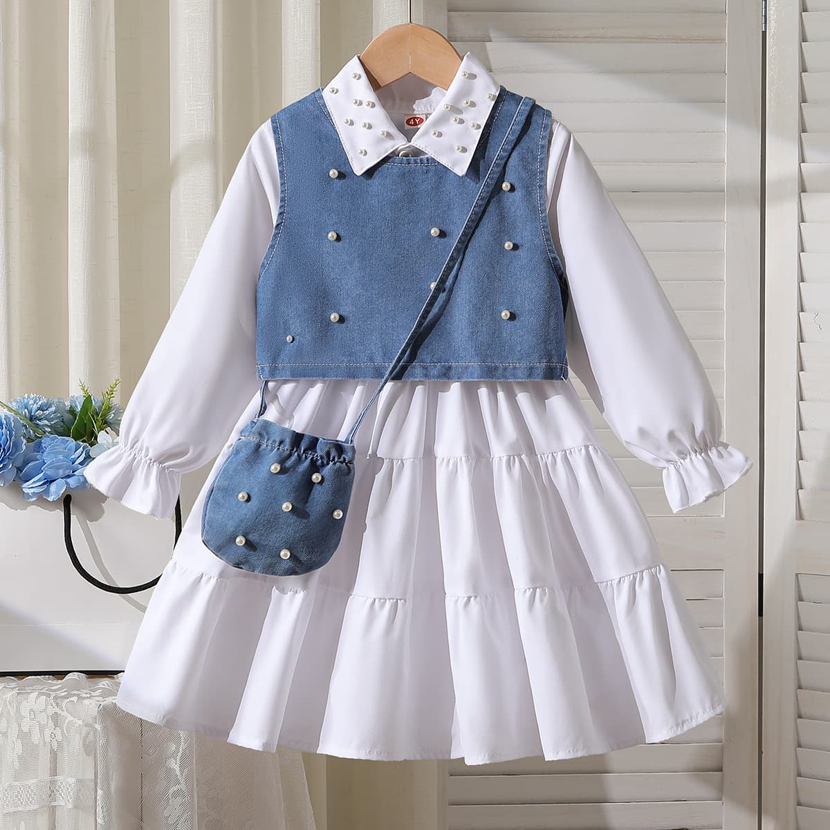 2025 cross-border new arrival girls autumn and winter shirt dress vest two-piece set