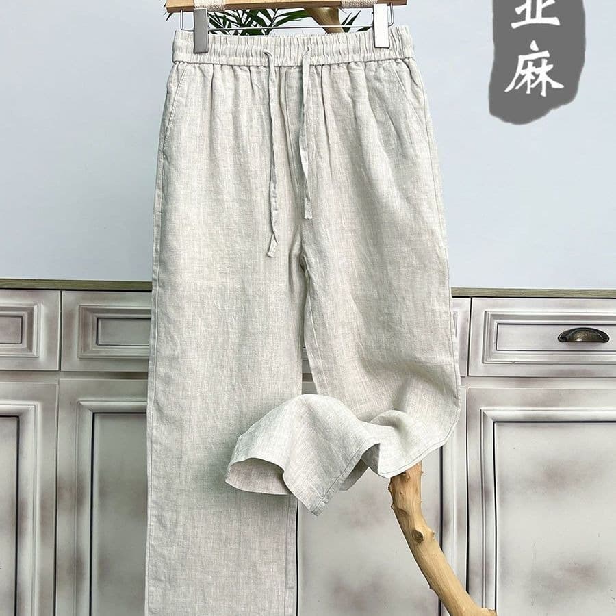 Linen Cotton Pants for Men Summer Thin Breathable Linen Straight Leg Pants Student Casual Loose Wide Leg Pants