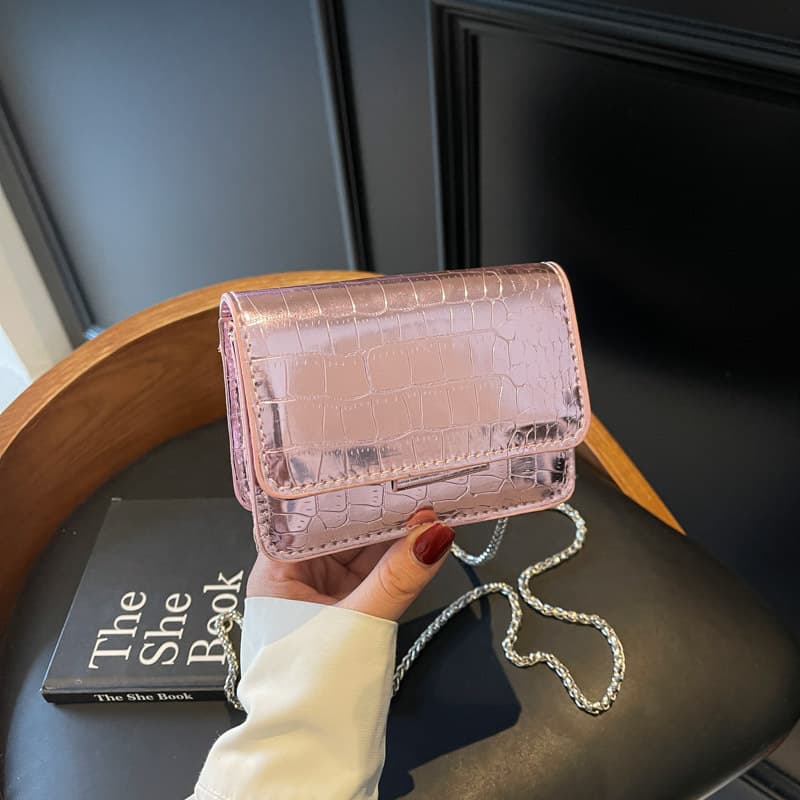 Fashion Crocodile Print Patent Leather Mini Bag for Women 2025 Spring/Summer New Chain Wallet Crossbody Small Square Bag