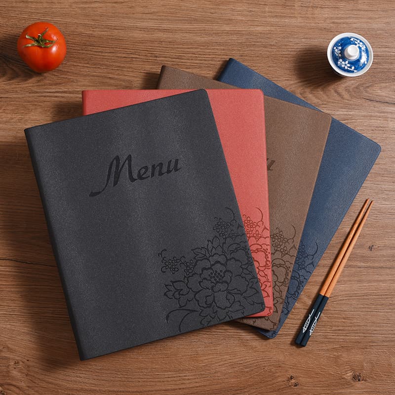 High-Quality Leather Cover A4 Transparent Pocket Insert, Hotel Service Guide Menu Book, Beverage Price List Production