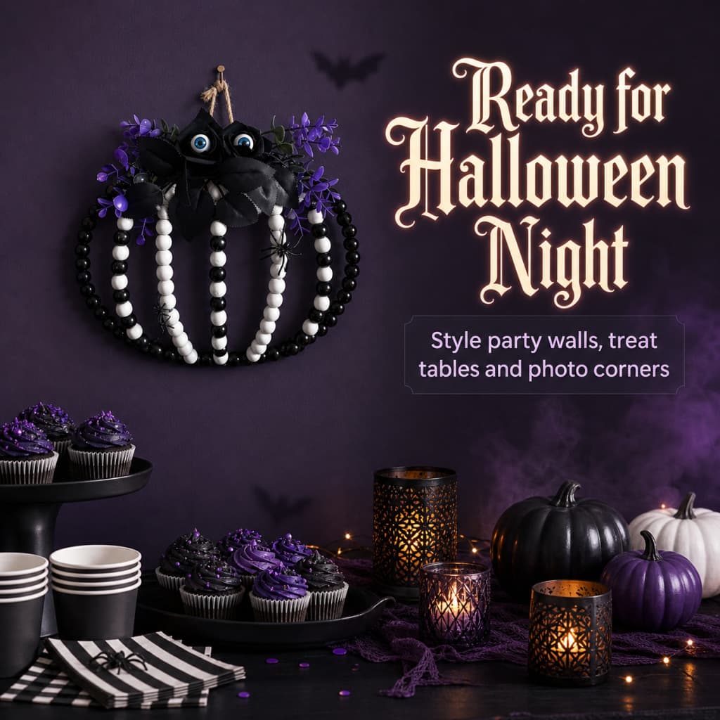New Halloween Dark Wood Bead Scary Spider Door Hanger Party Halloween Theme Decoration Ornament