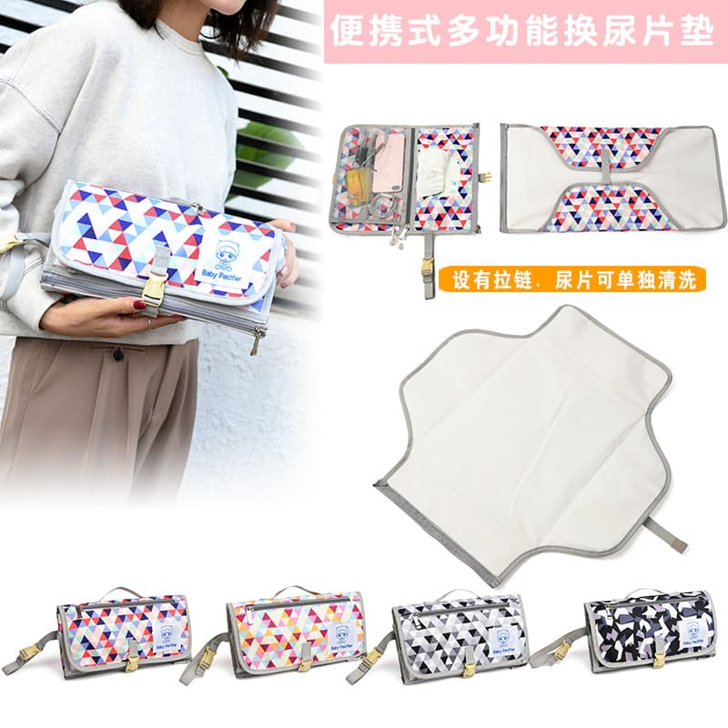 Baby diaper bag, mother's outing portable tote bag, removable folding diaper changing pad, water-repellent mommy bag