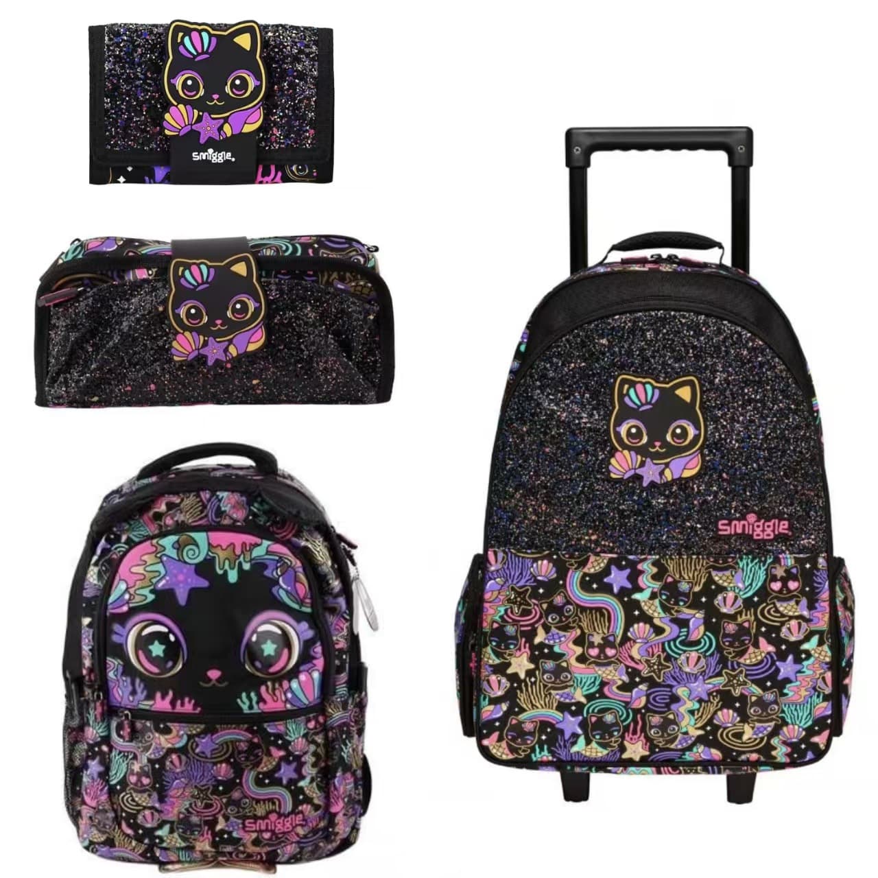 Australian Smiggle schoolbags, large-capacity backpacks for primary and secondary school students, children's outdoor leisure bags, black cat suit series
