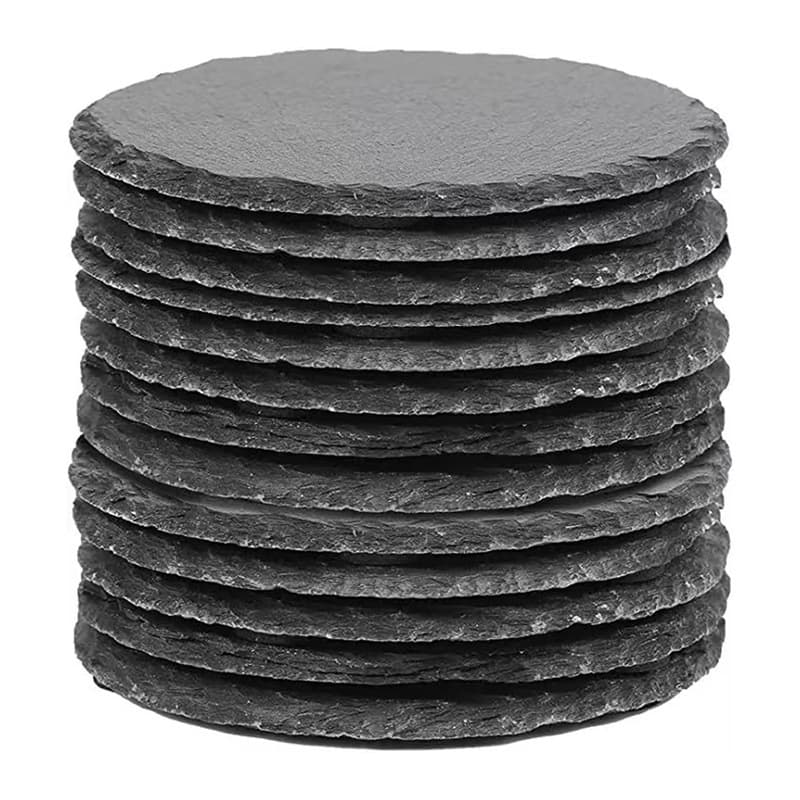 Wholesale Natural Stone Coasters, Japanese-style Round Slate Coasters, Heat Insulation Mats for Bars, Whiskey Stone Coaster Sets