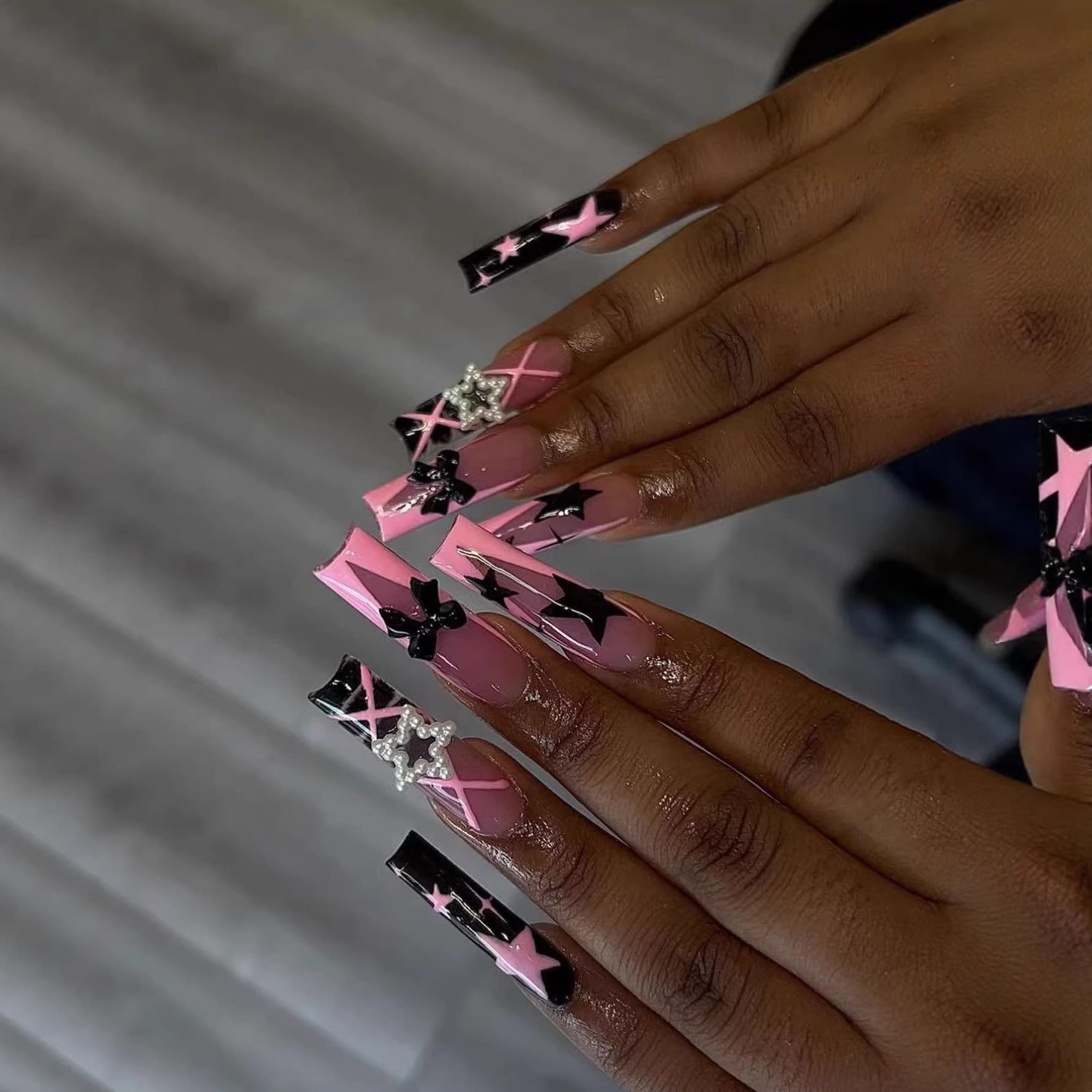 Cross-border European and American Extra Long Water Pipe Patch Ins Style Dark Series Fake Nails Detachable Press-on Nails Wearable Nails