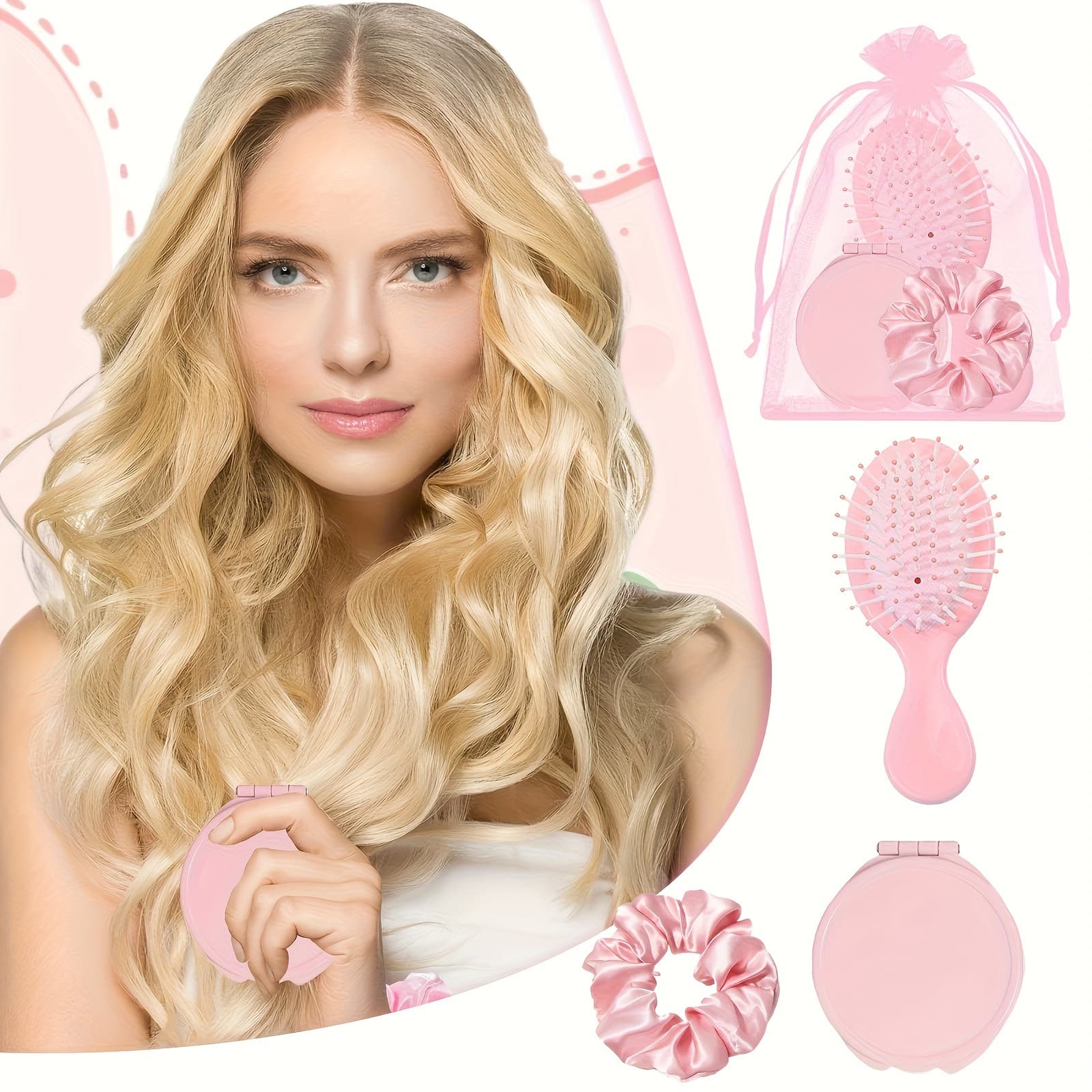 Cross-border pink air bag comb folding mirror large intestine hair band set organza gift bag wedding souvenir spa party