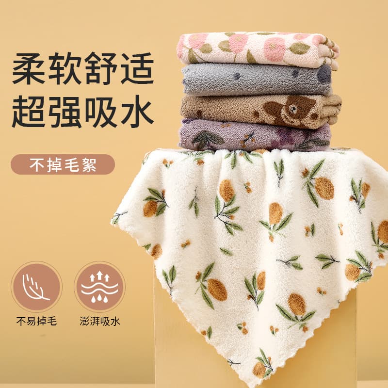 New cross-border dropshipping printed coral fleece lace children's square scarf, absorbent floral bear square scarf