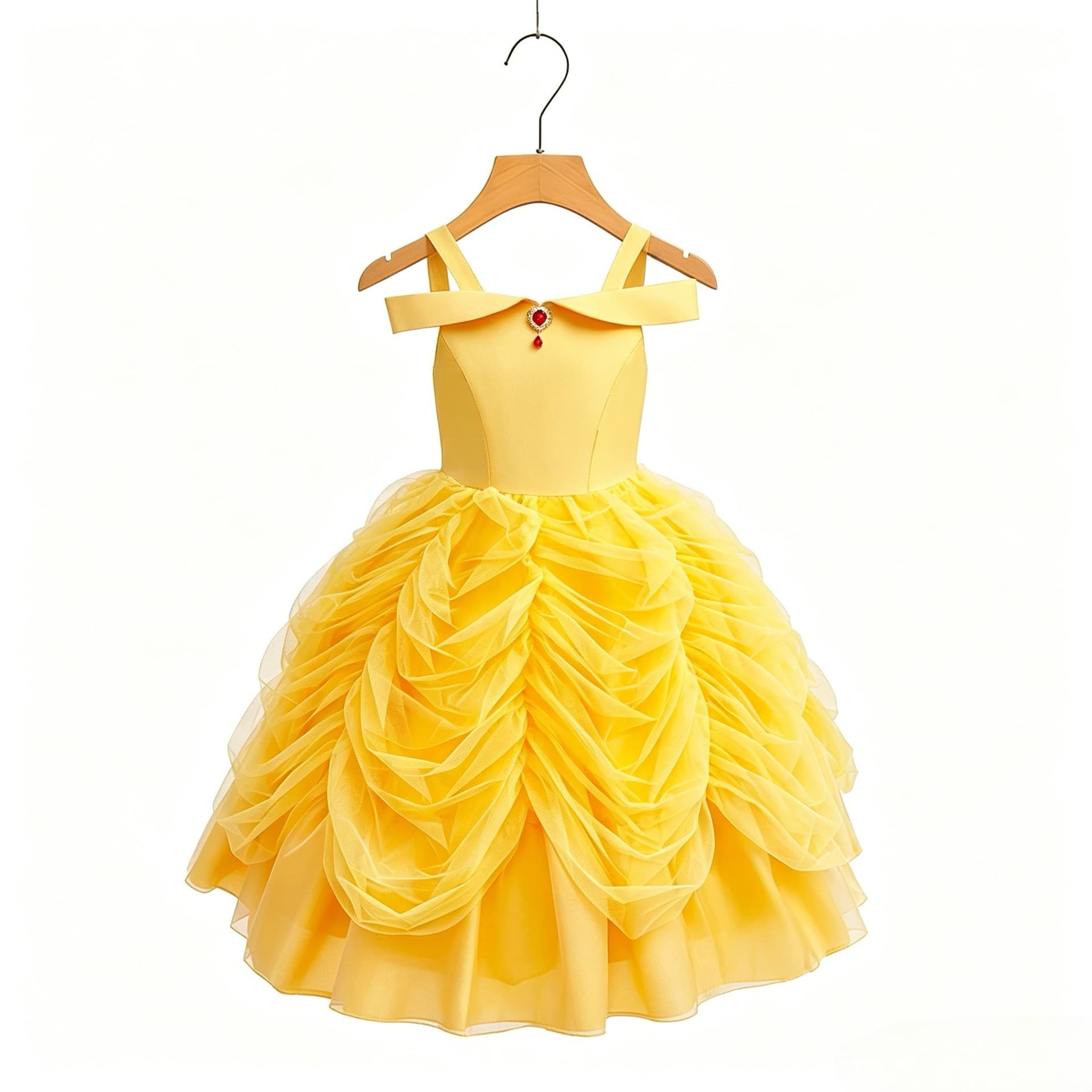 Belle Princess Dress New Style Girls' Summer Strap Dress Bright Yellow Gown Christmas Beauty and the Beast Princess
