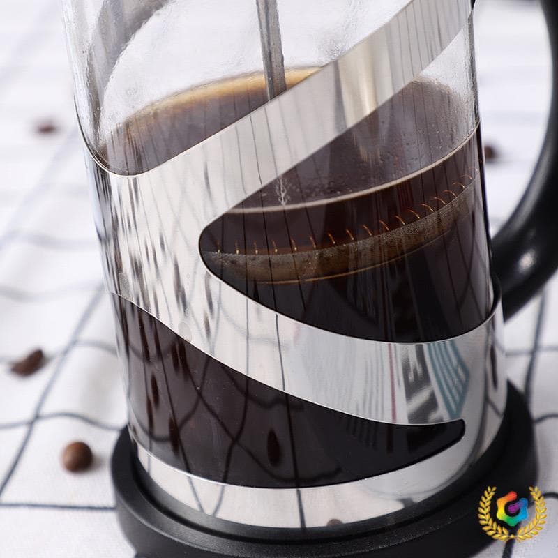 ⇗ Heat-resistant glass teapot French press with stainless steel filter, home coffee maker, tea infuser, and brewer.