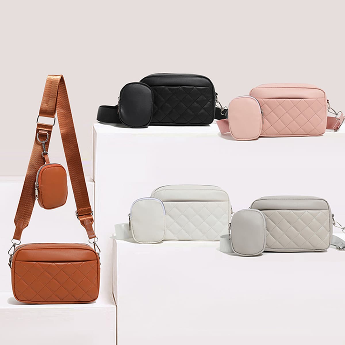 ladies bag rhombus bag women's 2025 new two-piece set cross-border hot-selling women's bag fashionable high-quality crossbody bag