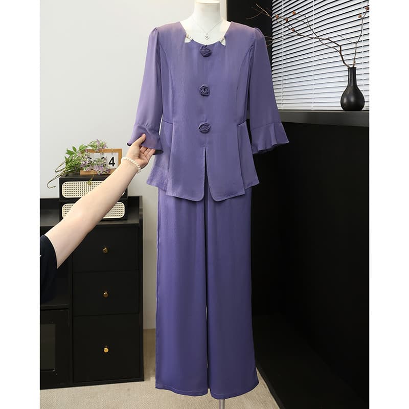 2026 new summer wide-leg pants suit plus size women's purple jacket two-piece set high-end commuting
